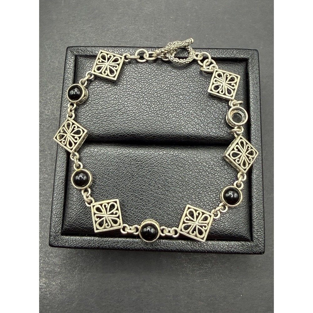 7.25" Vintage Sterling Silver Onyx Toggle Bracelet 8 Grams J28